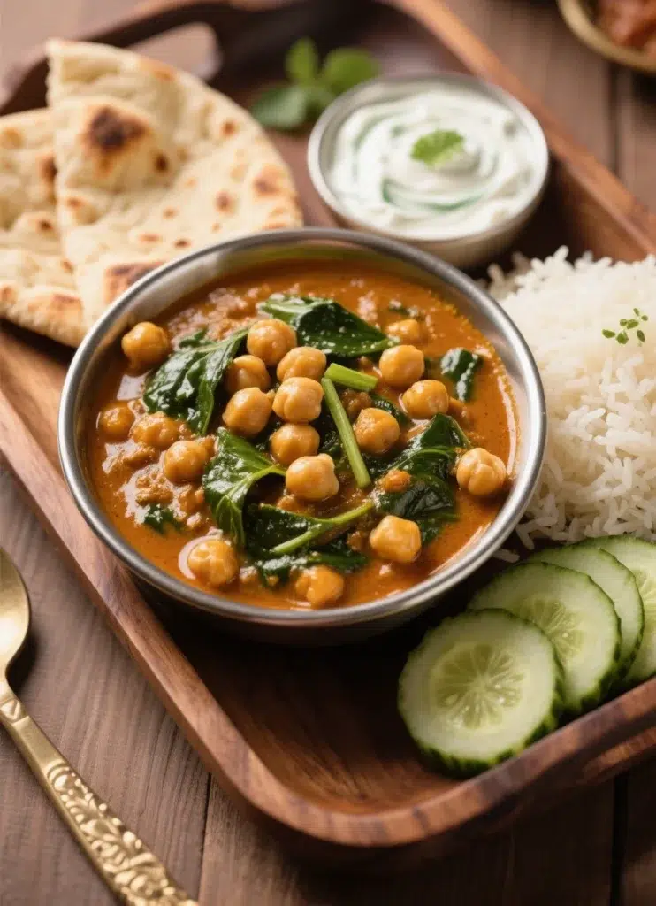 The Ultimate Chickpea and Spinach Curry – Ready in Under 35 Minutes 8 chickpea and spinach curry served with rice and naan
