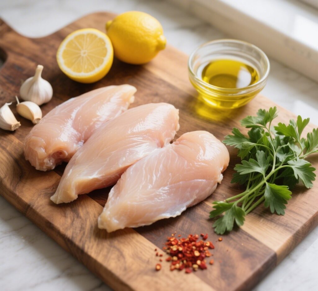 The best and yummy Juicy Lemon Garlic Chicken Recipe 6 Lemon Garlic Chicken Fresh Ingredients Display
