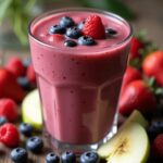 Berry Apple Boost Juice – The Best 1-Minute Healthy Energy Drink 5 Berry Apple Boost Juice in a glass with fresh fruits