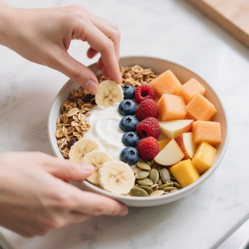 Yogurt with Granola: The Best 7 Health Benefits Recipe 6 Making a yogurt with granola bowl at home