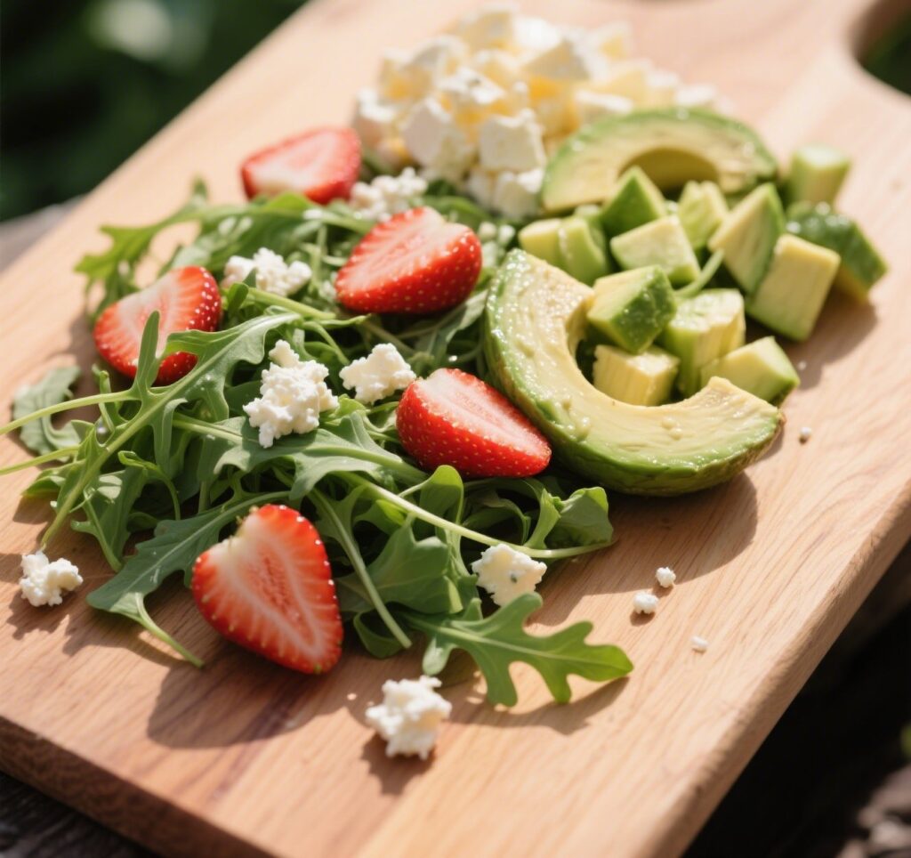 The best and Healthy Strawberry Crunch Salad with Champagne Vinaigrette 6 fresh ingredients for strawberry crunch salad