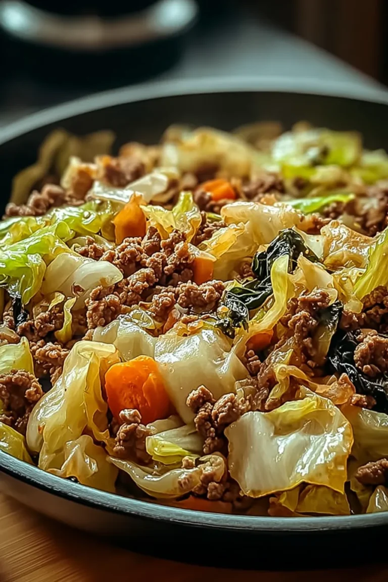 Chinese Ground Beef and Cabbage Stir-Fry Plated