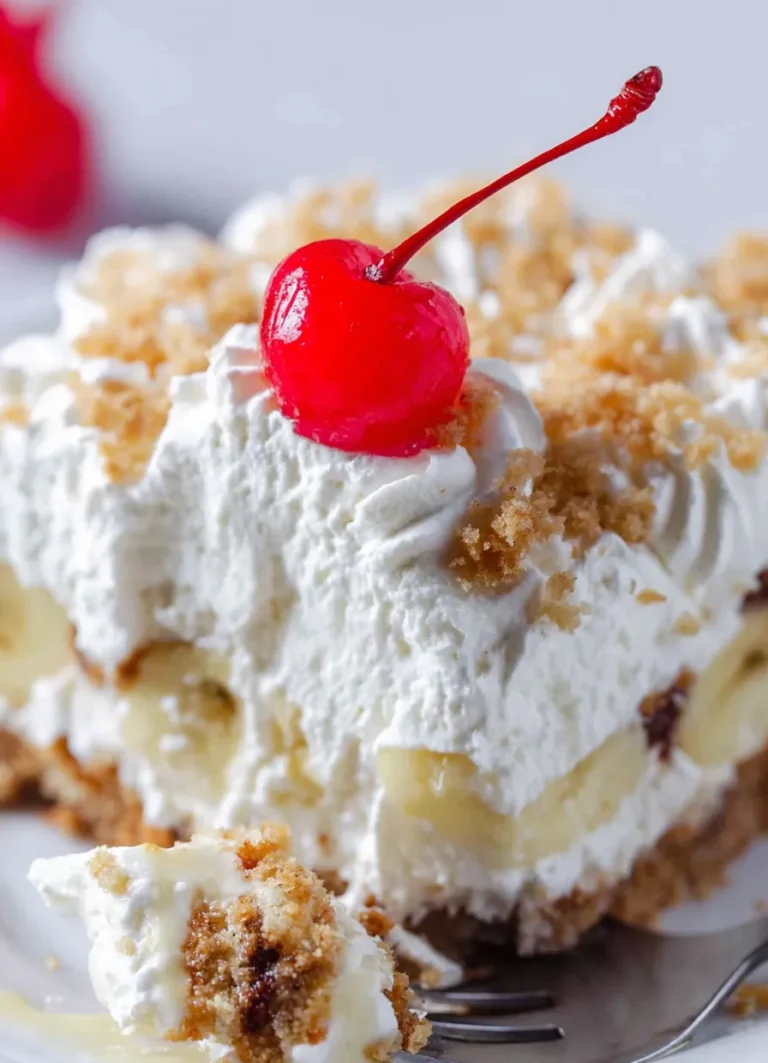 No Bake Banana Split Cake Ready to Serve