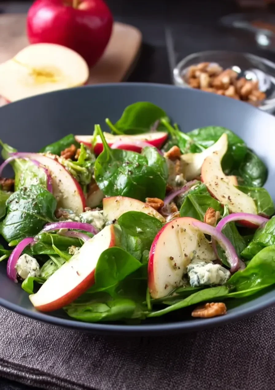 Fresh Spinach and Apple Salad on a Plate