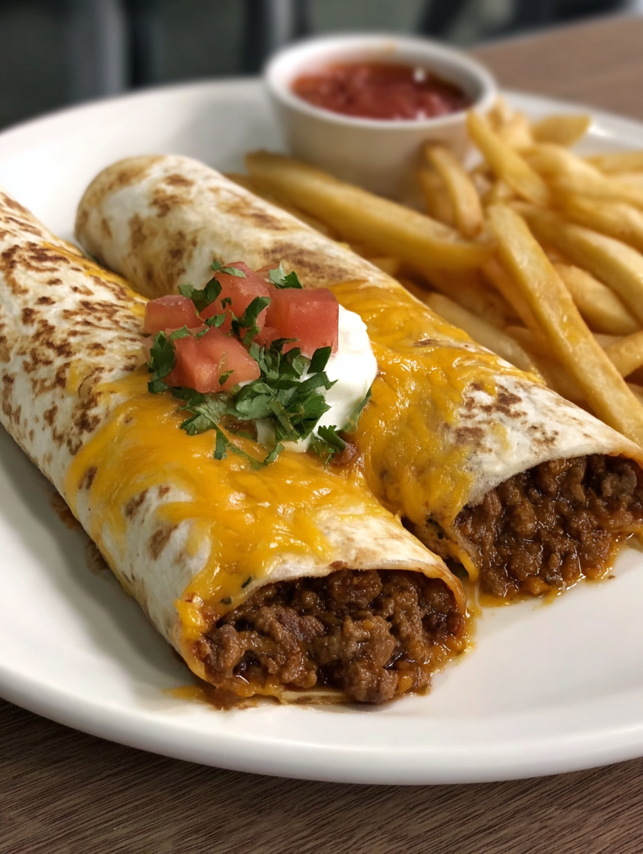 Cheesy Beef Burritos with Fries