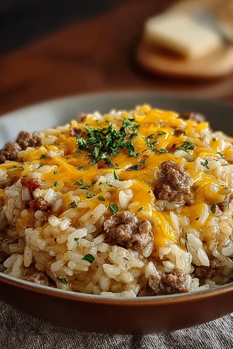 Cheesy Hamburger Rice Casserole Freshly Baked