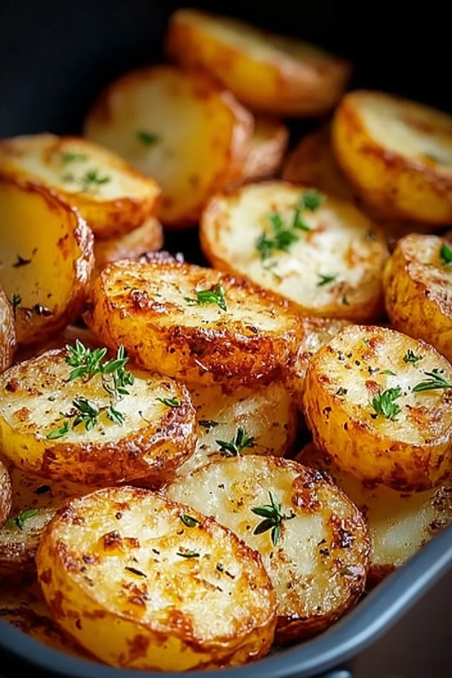 Crispy Air Fryer Sliced Potatoes on a Plate