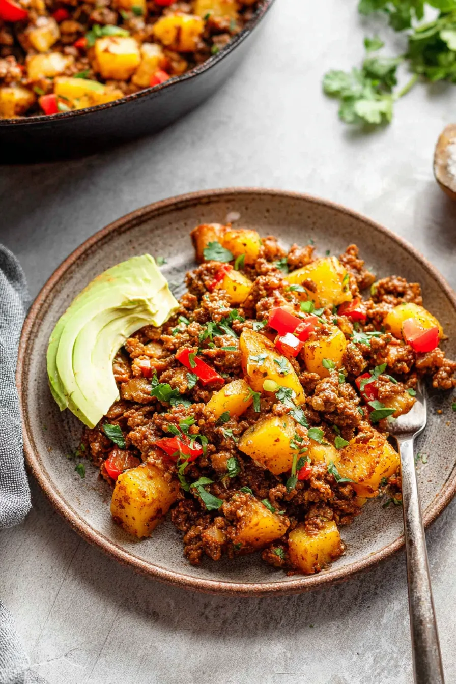 Mexican Ground Beef and Potato Skillet Served in a Pan