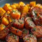 Sausage and Sweet Potatoes with Honey Garlic Sauce Delight 8 Sausage and Sweet Potatoes with Honey Garlic Sauce Plated