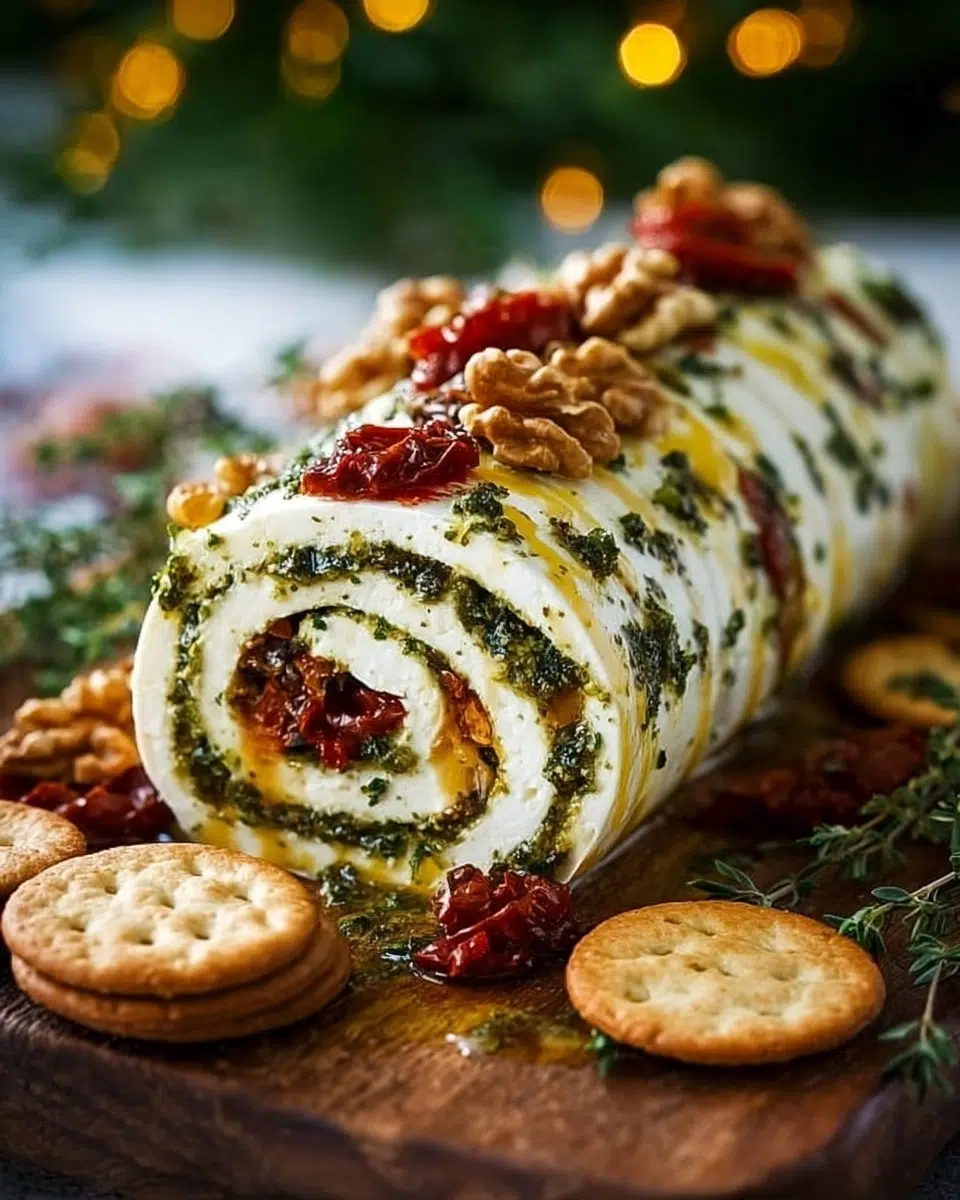 Cheese Log with Pesto and Sun Dried Tomatoes: The Perfect Make-Ahead Holiday Appetizer